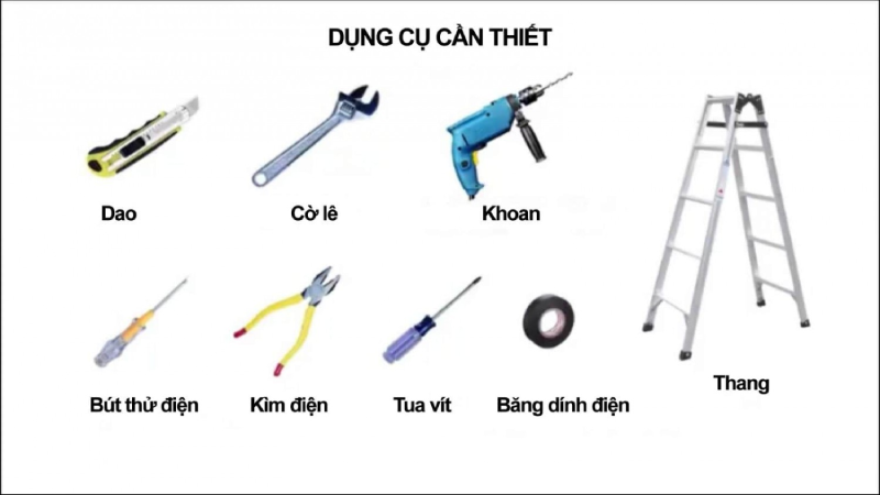 Các dụng cụ cần chuẩn bị khi lắp đặt đèn LED âm trần.