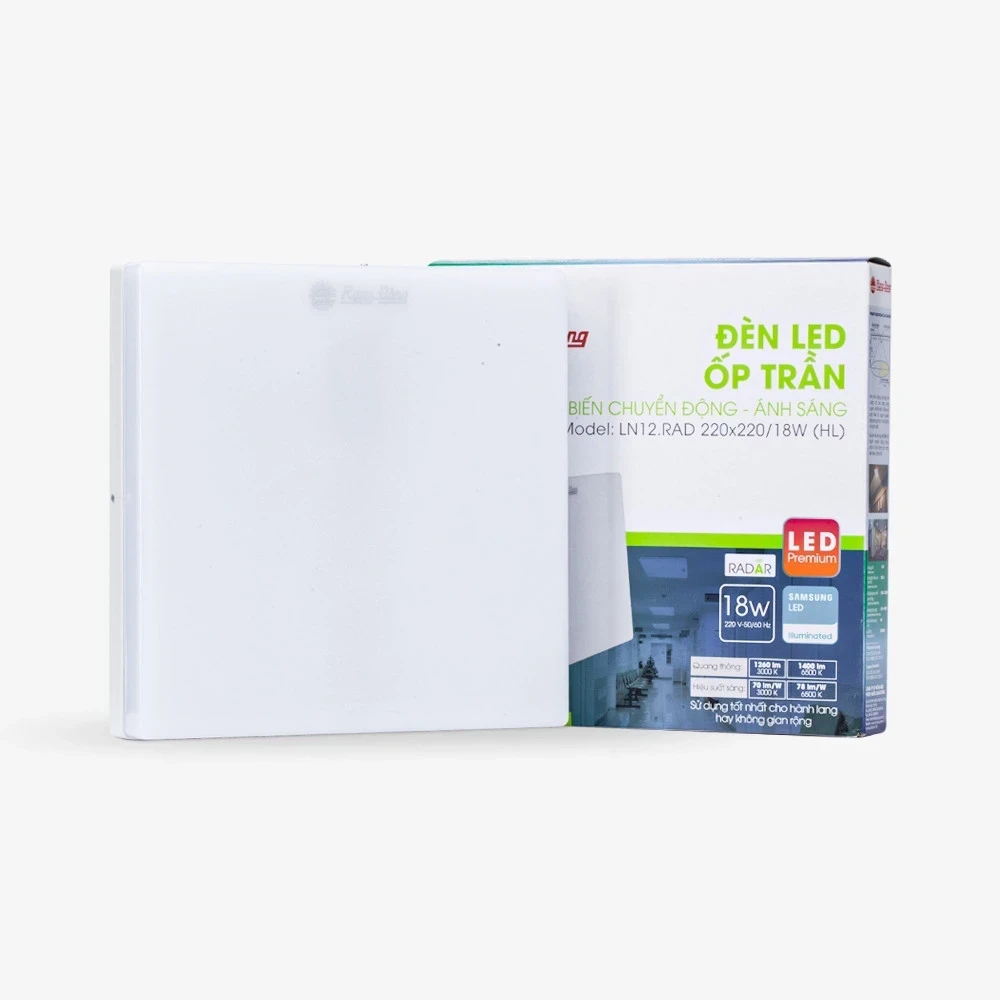 Đèn LED ốp trần vuông cảm biến LN12.RAD 220x220 18W