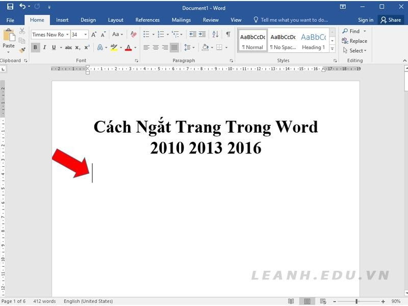 Cách ngắt trang trong word 2013