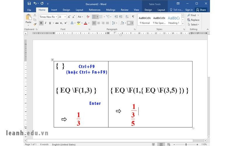 Cách viết phân số trong word 2010