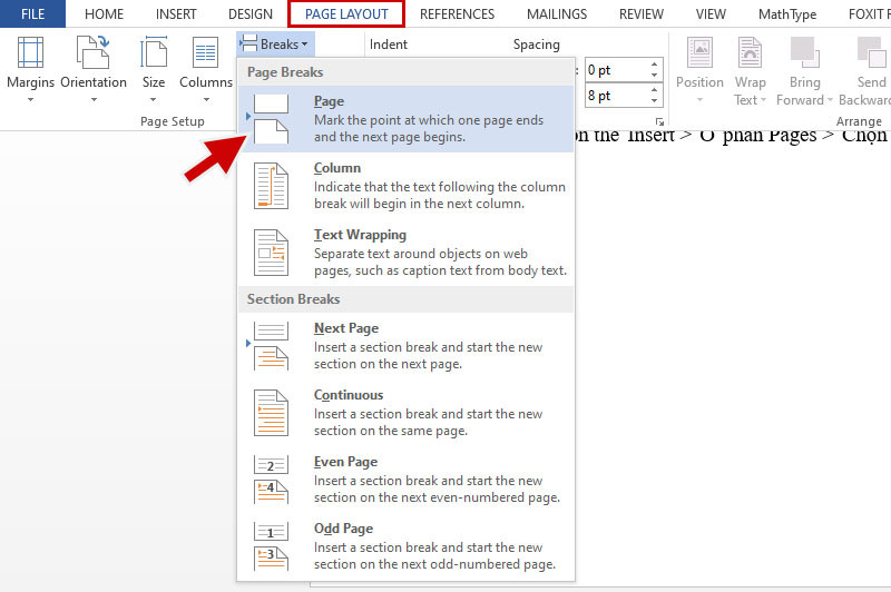 Ngắt trang trong word
