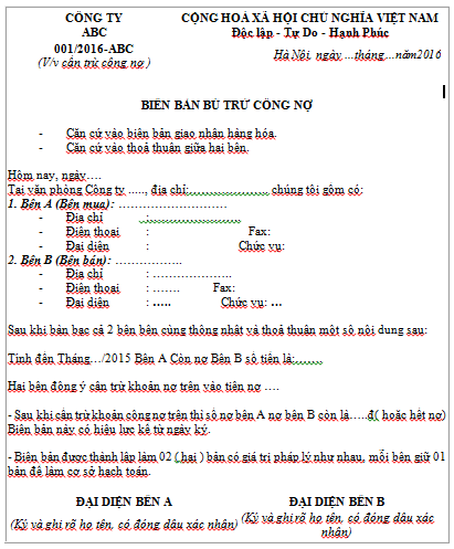 Biên bản bù trừ công nợ