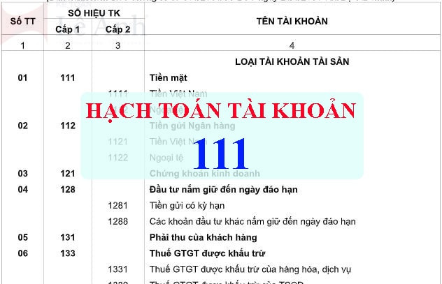 Hạch toán tài khoản 111-Tiền mặt
