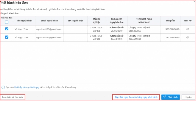 Phát hành hóa đơn điện tử