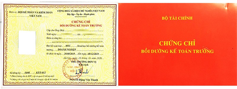 Mẫu chứng chỉ kế toán trưởng Bộ tài chính