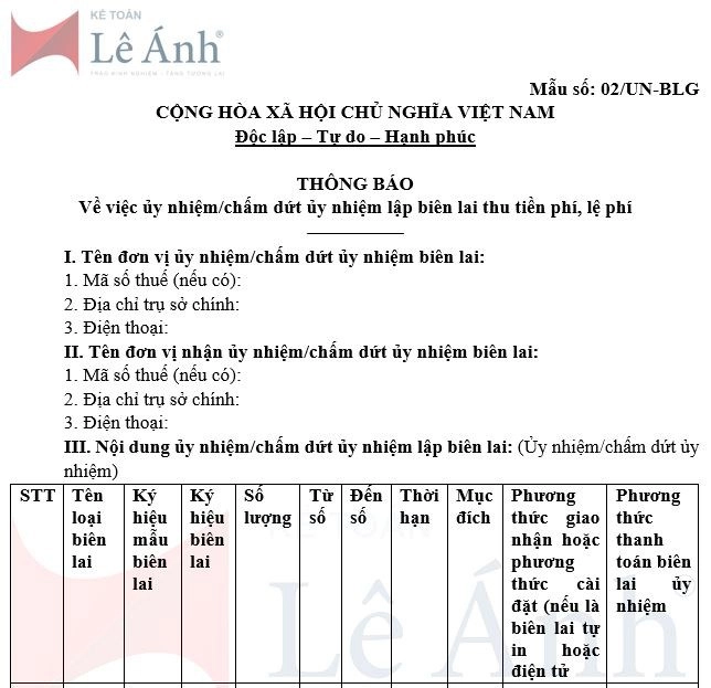 Mẫu số 02/UN-BLG theo Nghị định 123/NĐ-CP