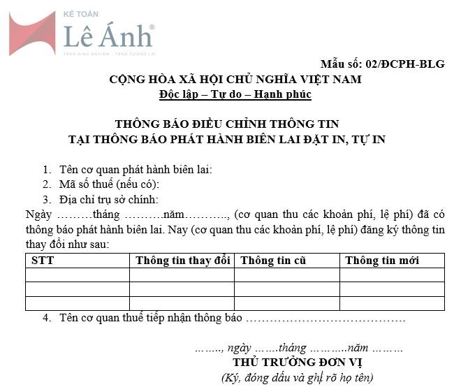 Mẫu số 02/ĐCPH-BLG