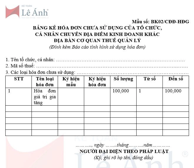 Mẫu số BK02/CĐĐ-HĐG theo Nghị định 123/2020/NĐ-CP