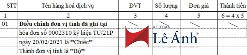 Lập hóa đơn điều chỉnh đơn vị tính