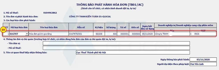 Thông báo phát hành hóa đơn