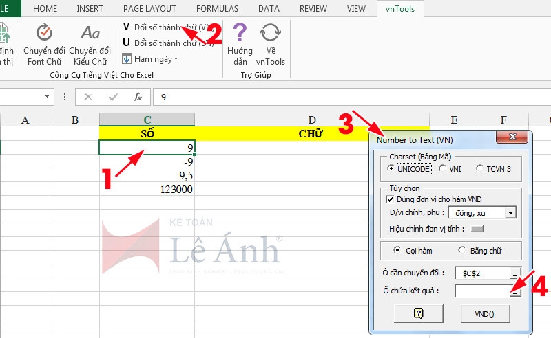 Đổi số thành chữ trong Excel 4