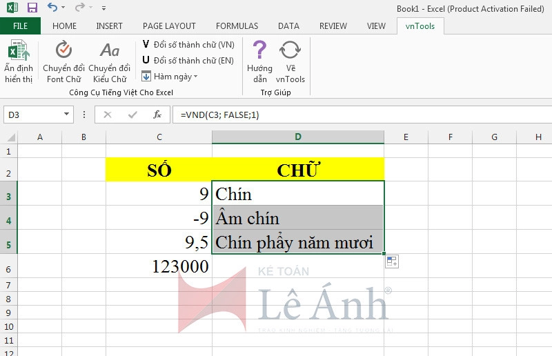 Hàm đổi số thành chữ trong Excel -1