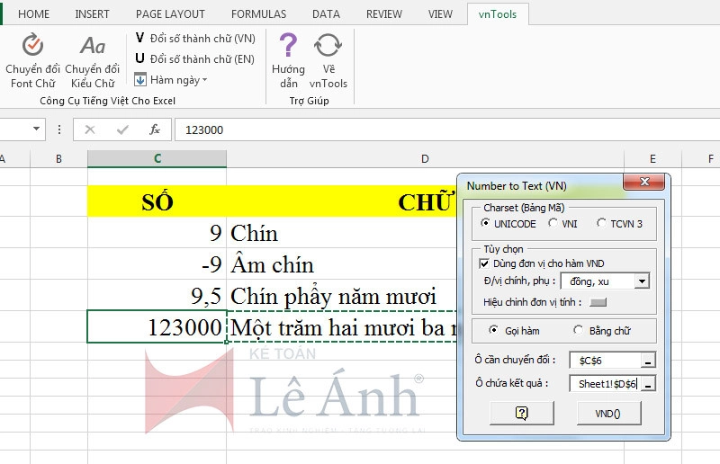 Hàm đổi số thành chữ trong Excel