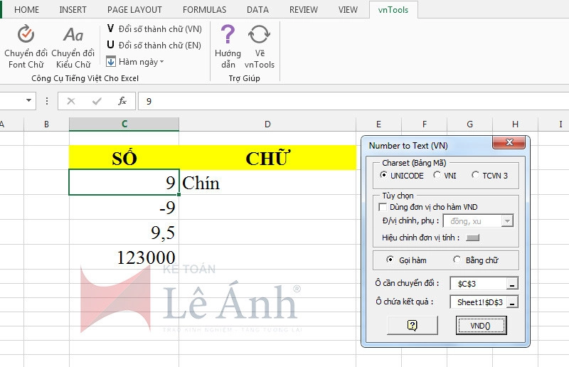 Hàm đổi số thành chữ trong Excel