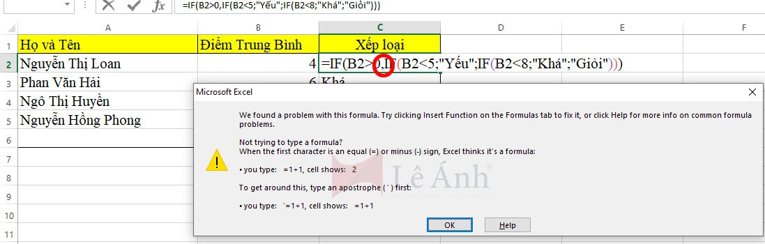 Lưu ý khi sử dụng hàm IF trong excel
