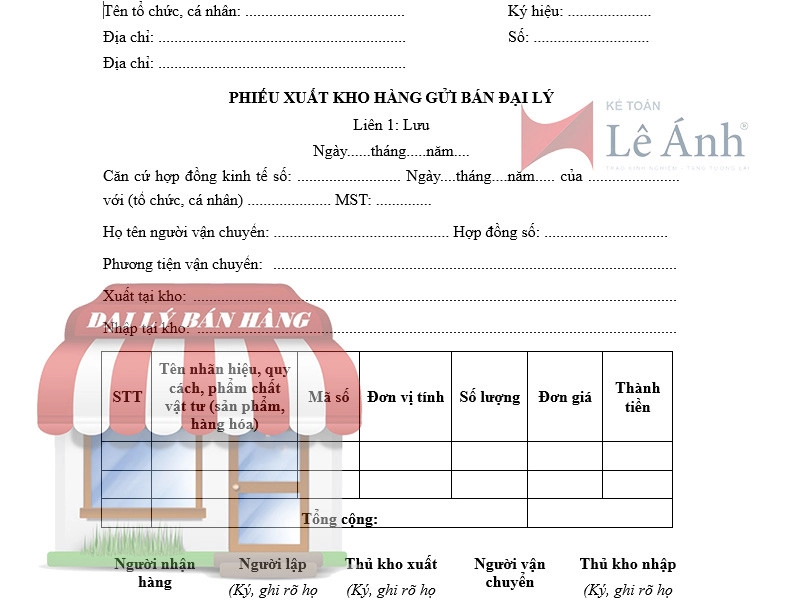 Mẫu Phiếu xuất kho hàng gửi bán đại lý điện tử