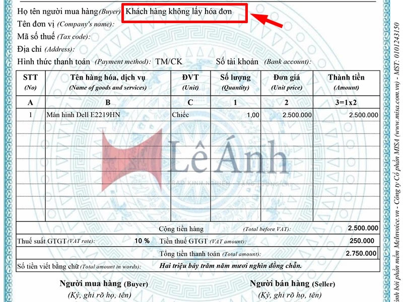 Cách xuất hóa đơn điện tử khách hàng không lấy hóa đơn