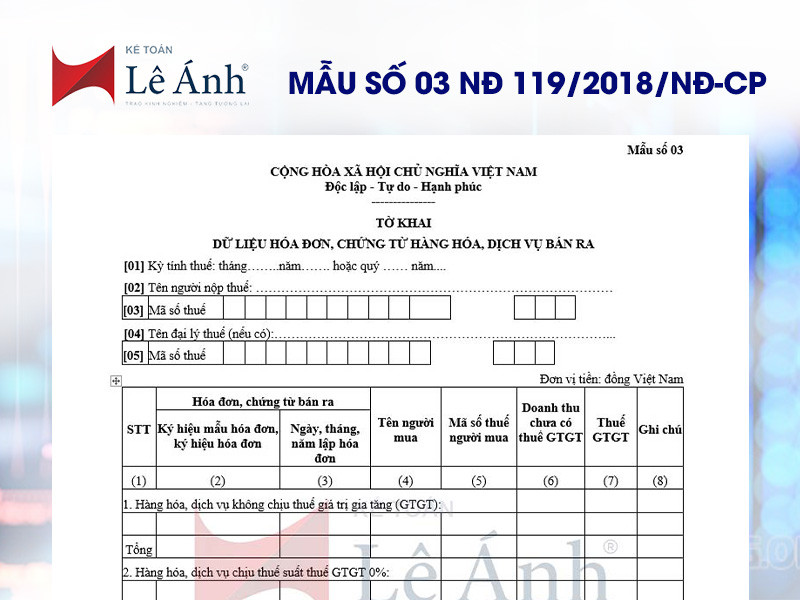 Mẫu số 03 NĐ 119 Tờ khai hóa đơn, chứng từ hàng hóa, dịch vụ bán ra