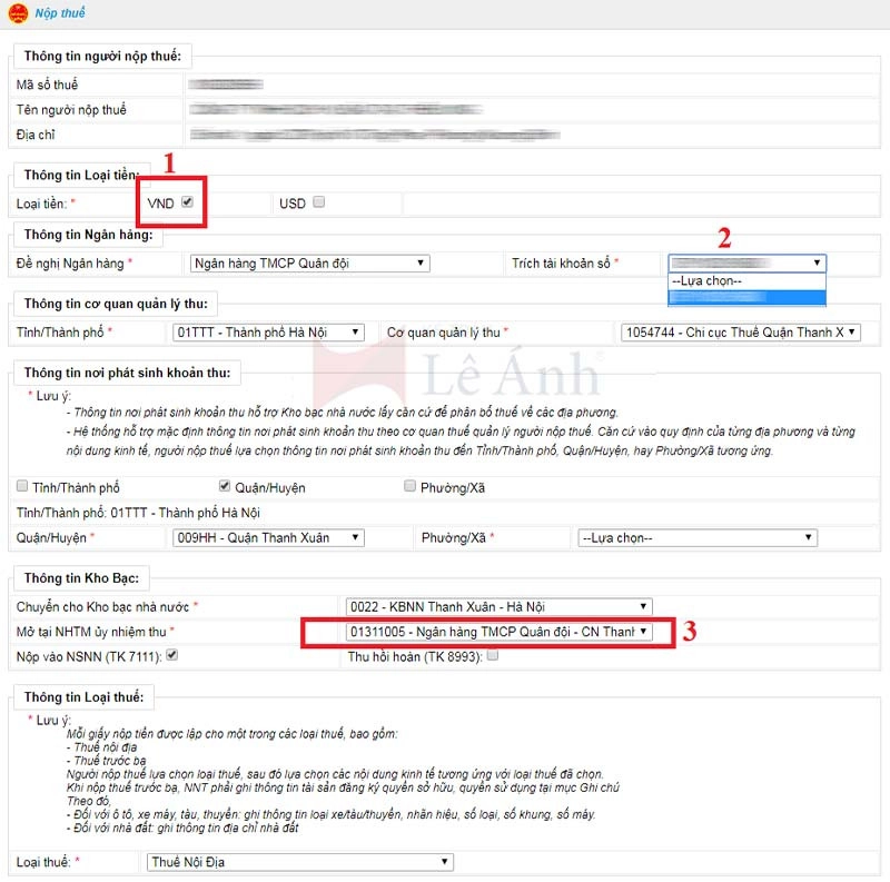 giấy nộp tiền vào ngân sách nhà nước