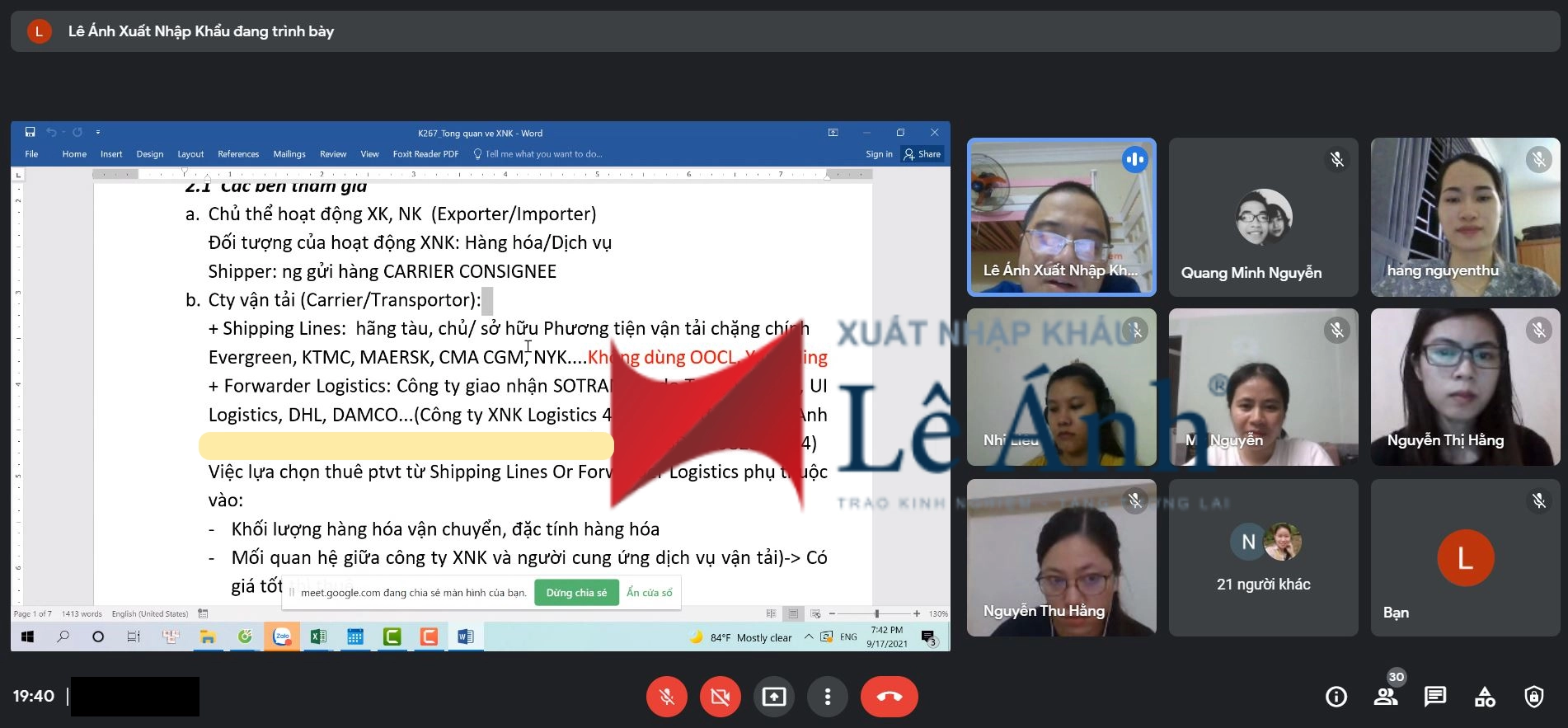 Hình ảnh khóa học xuất nhập khẩu online tại Lê Ánh