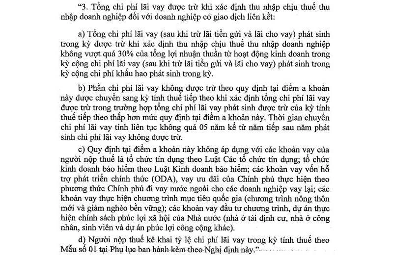 chi phí lãi vay trong giao dịch liên kết
