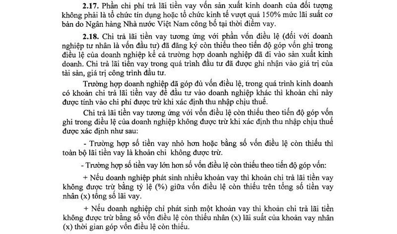 chi phí lãi vay trong báo cáo tài chính