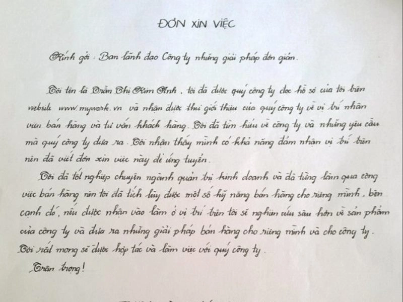 Mẫu đơn xin việc viết tay