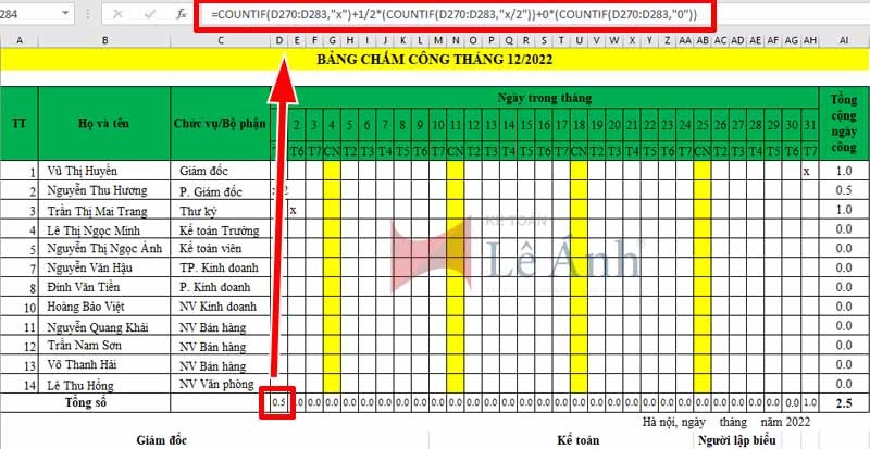 Cách làm bảng chấm công Excel
