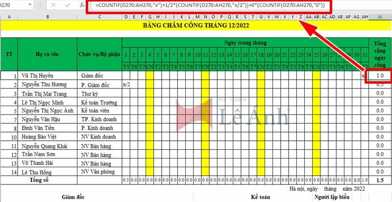 Cách tạo bảng chấm công Excel