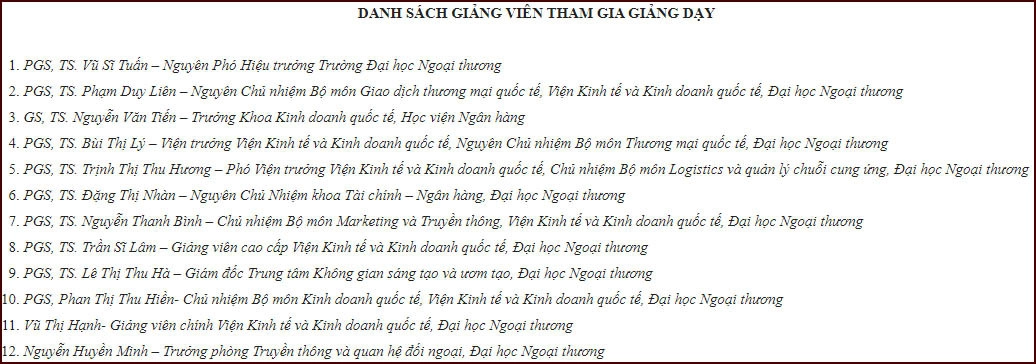 Giảng viên khóa học nghiệp vụ xuất nhập khẩu đại học ngoại thương
