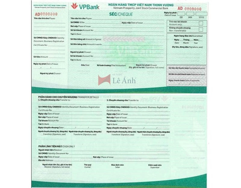Mẫu Séc ngân hàng VPbank