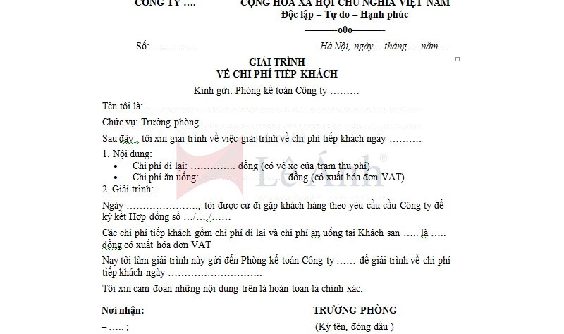 Giải trình về chi phí tiếp khách