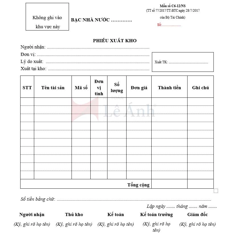 Mẫu phiếu xuất kho