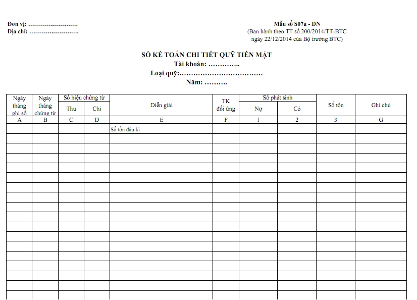 Sổ chi tiết tài khoản tiền mặt