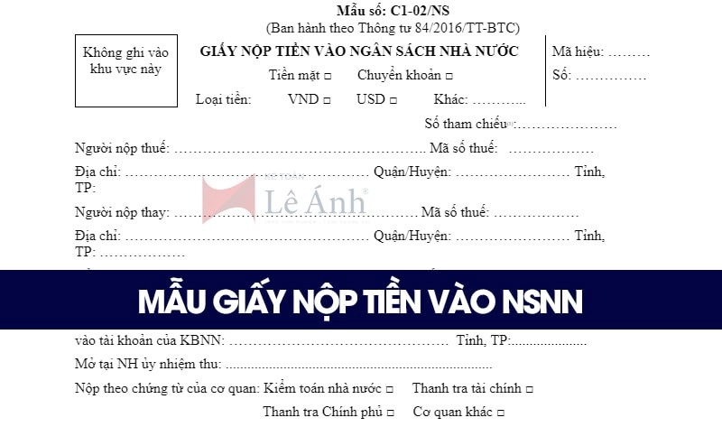 giấy nộp tiền vào ngân sách nhà nước