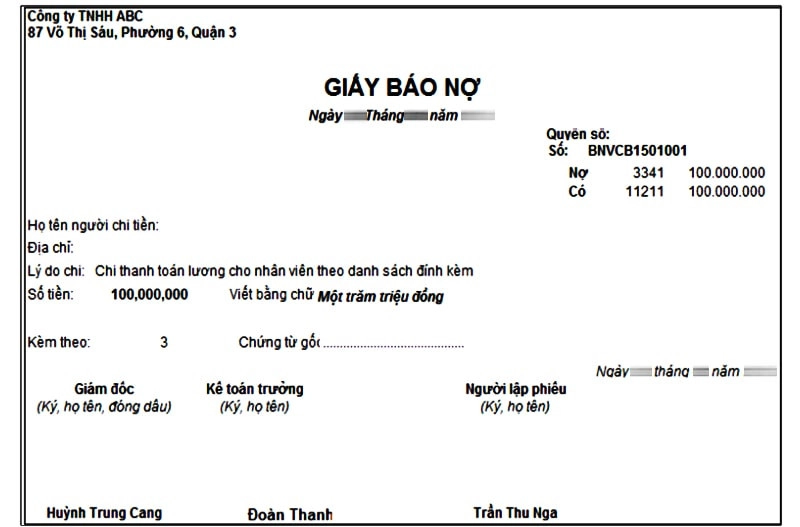 Mẫu giấy báo nợ công ty