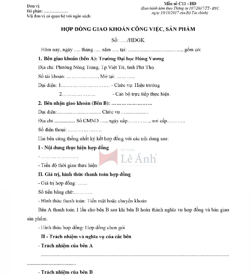 Hợp đồng giao khoán công việc theo Thông tư 107