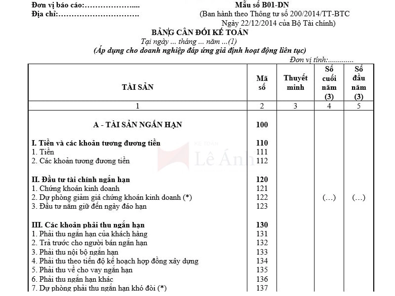 Mẫu báo cáo tài chính