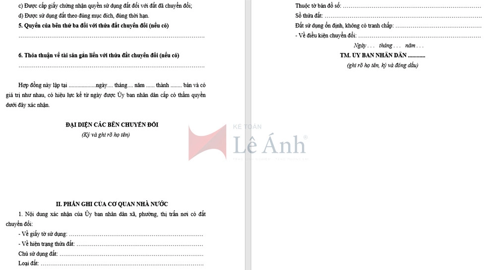 mẫu hợp đồng chuyển nhượng quyền sử dụng đất