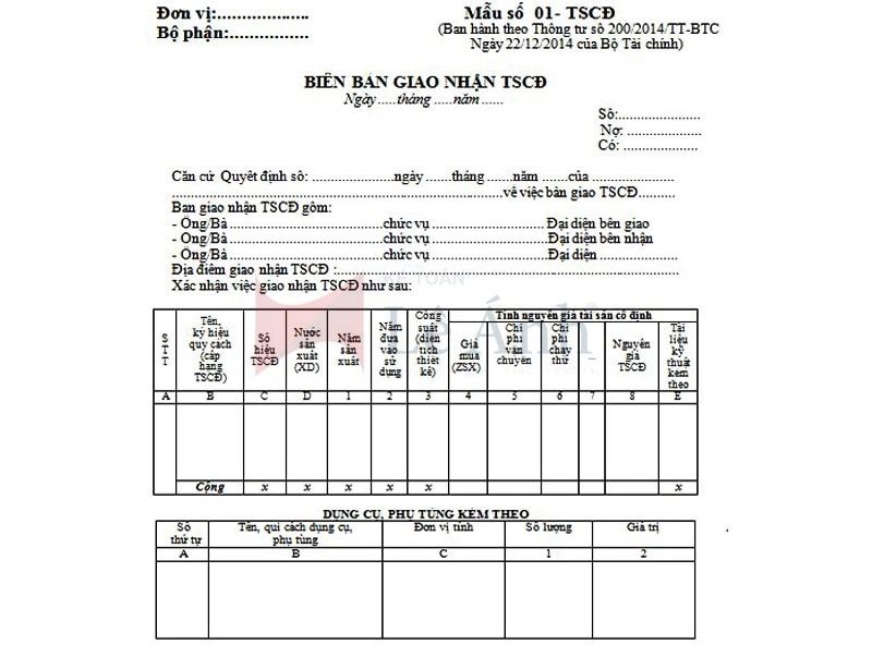 Biên bản giao nhận TSCĐ