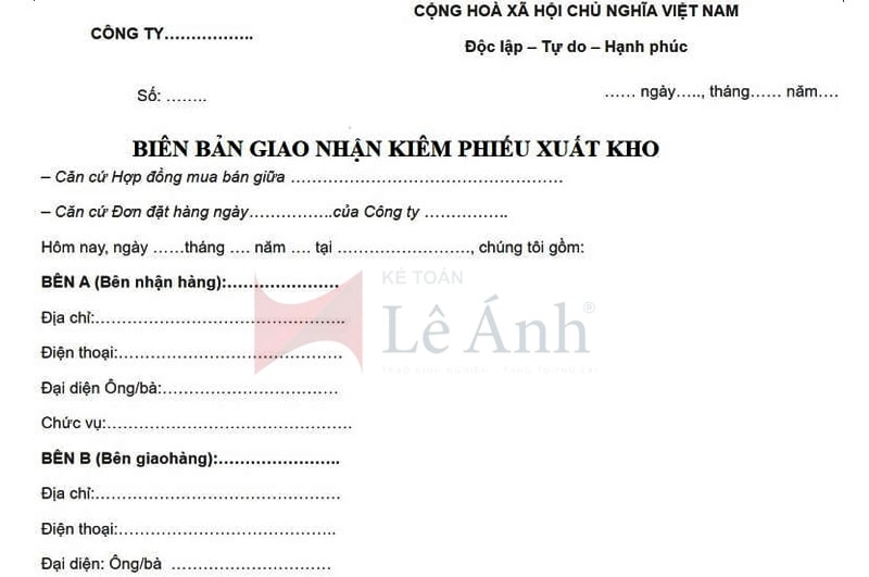 Mẫu biên bản giao nhận kiêm phiếu xuất kho
