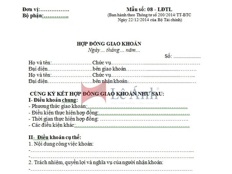 Mẫu hợp đồng giao khoán