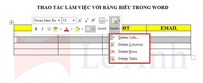 Cách xóa cột/ dòng trong word
