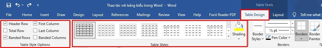 Chỉnh sửa cấu trúc bảng trong word