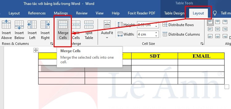 Gộp dòng/ cột trong word