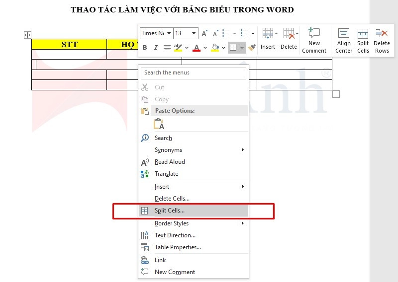 Tách dòng/ cột trong word