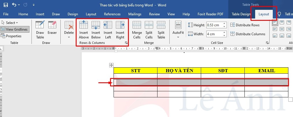 Thêm dòng/ cột trong Word