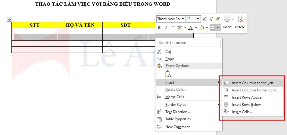 Thêm dòng/ cột trong Word
