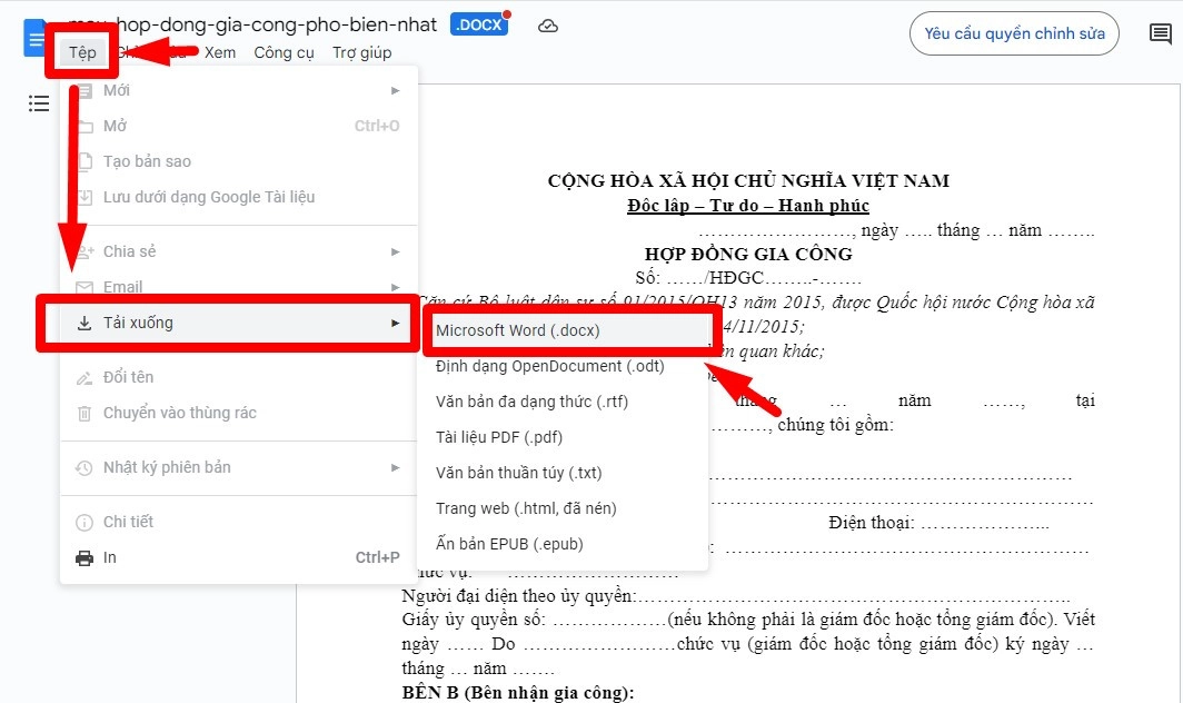 Cách tải và sử dụng Mẫu hợp đồng gia công