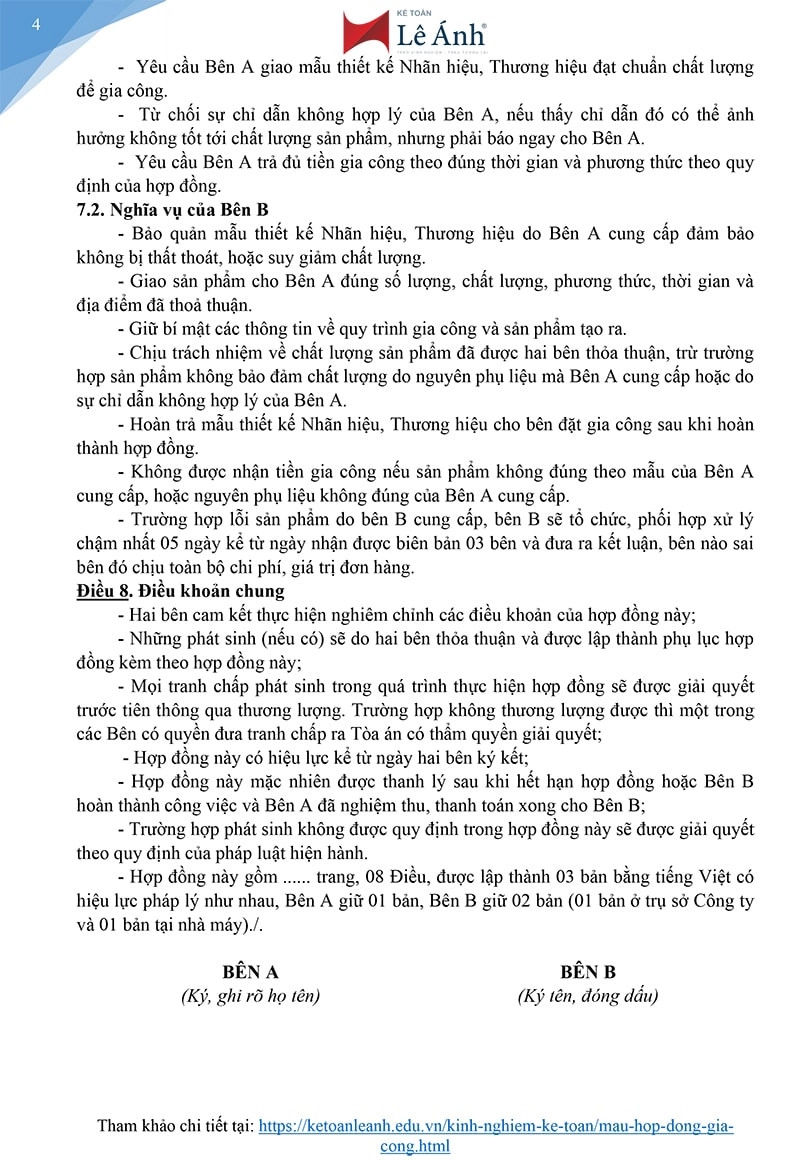 Mẫu hợp đồng gia công 4